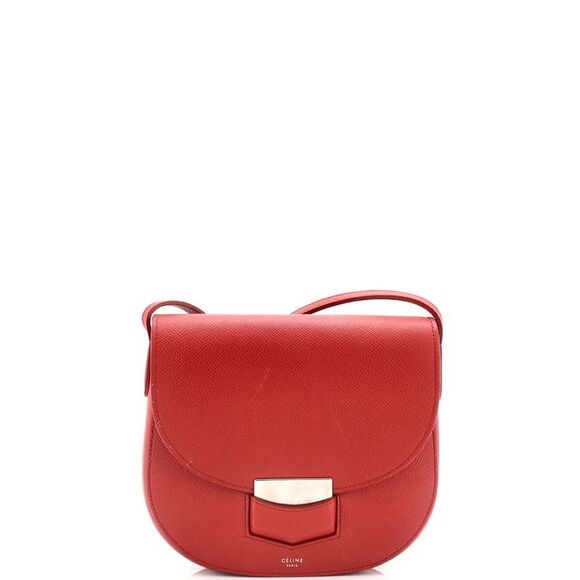 Celine Trotteur Crossbody Bag Grainy Leather Small Red - Picture 1 of 7